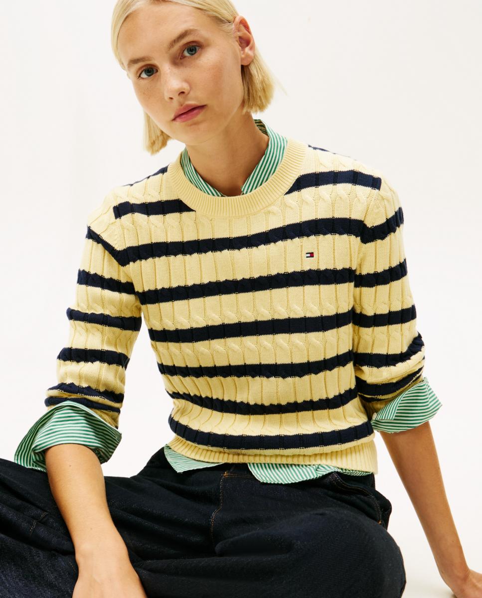 Camisola de Malha do Cabo às Riscas Amarelo-2