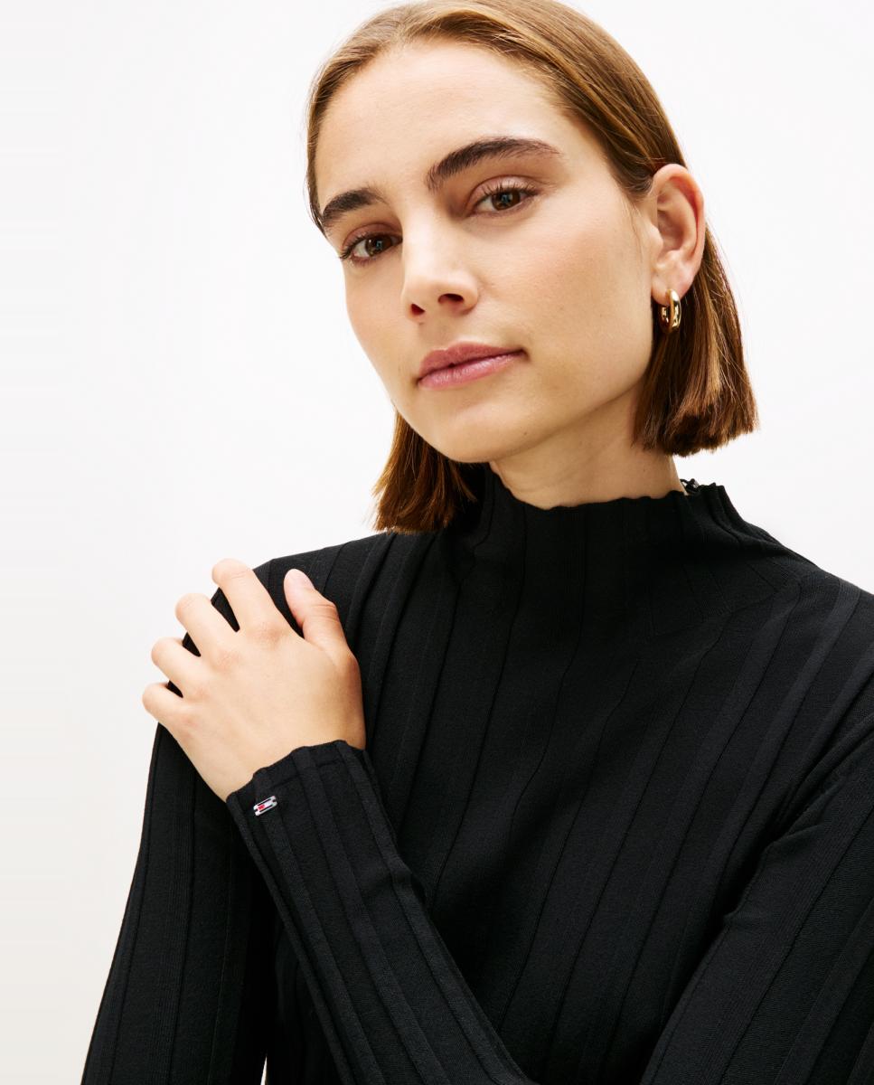 Camisola de Malha Canelada com Transparência Atrás Preto-2