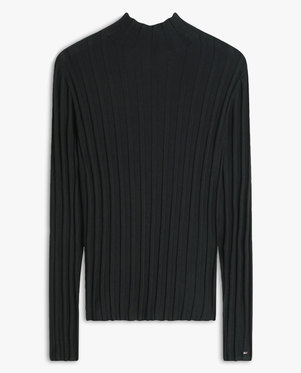 Camisola de Malha Canelada com Transparência Atrás Preto-5