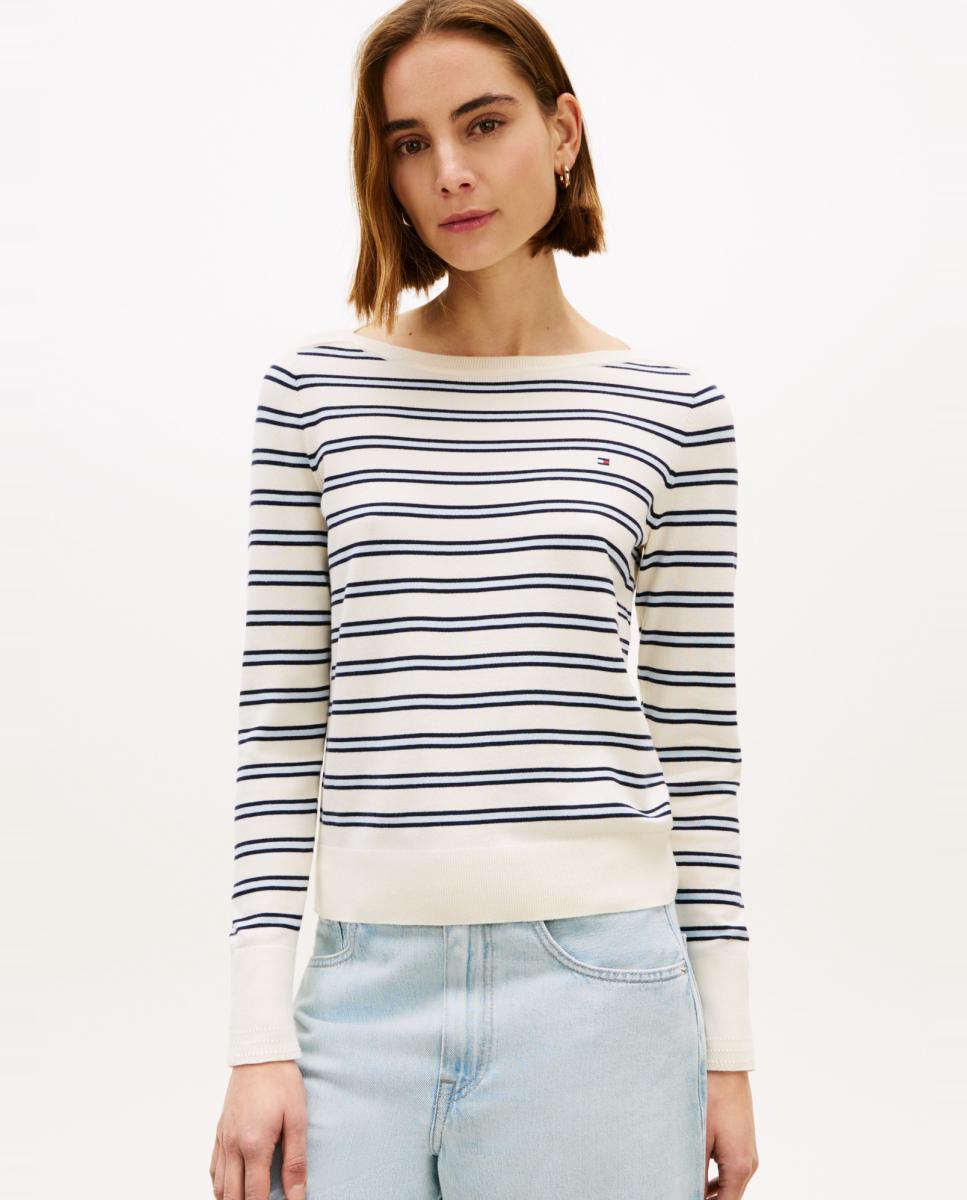 Tommy Hilfiger - Jersey de mujer de punto de cable con cuello barco.