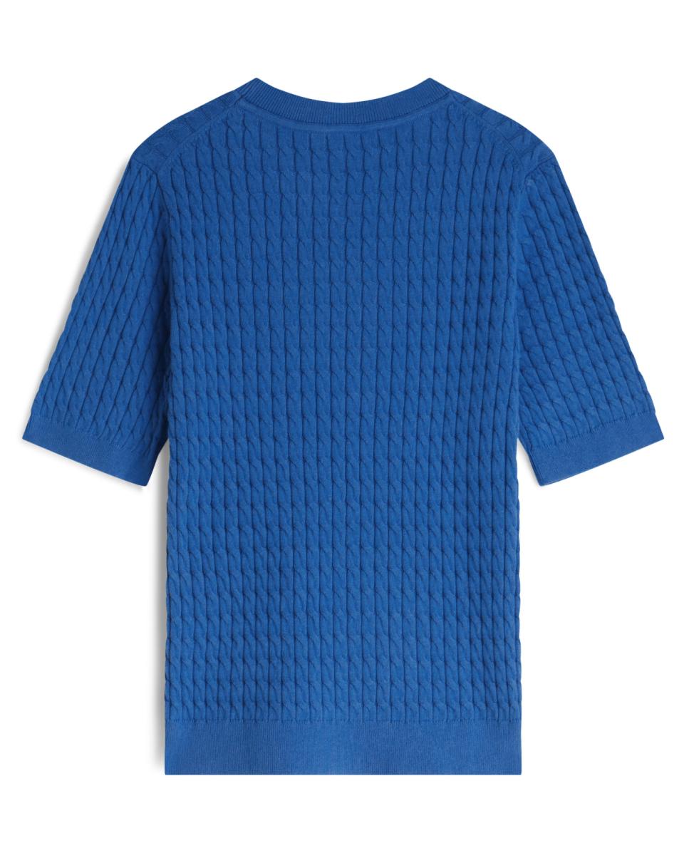 Camisola de Malha do Cabo com Manga Curta Azul-índigo-2