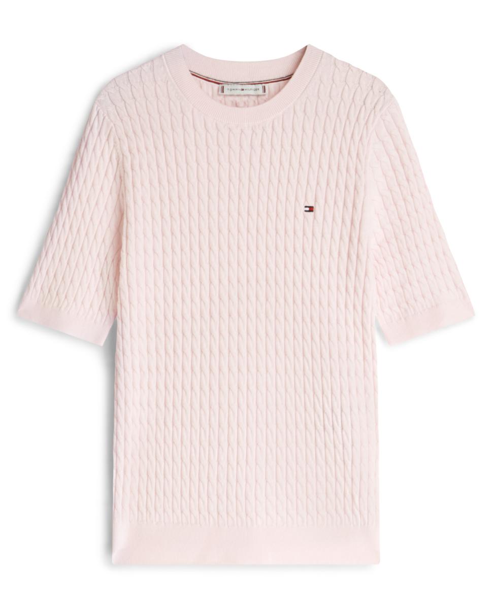 Camisola de Malha do Cabo com Manga Curta Rosa-claro-1