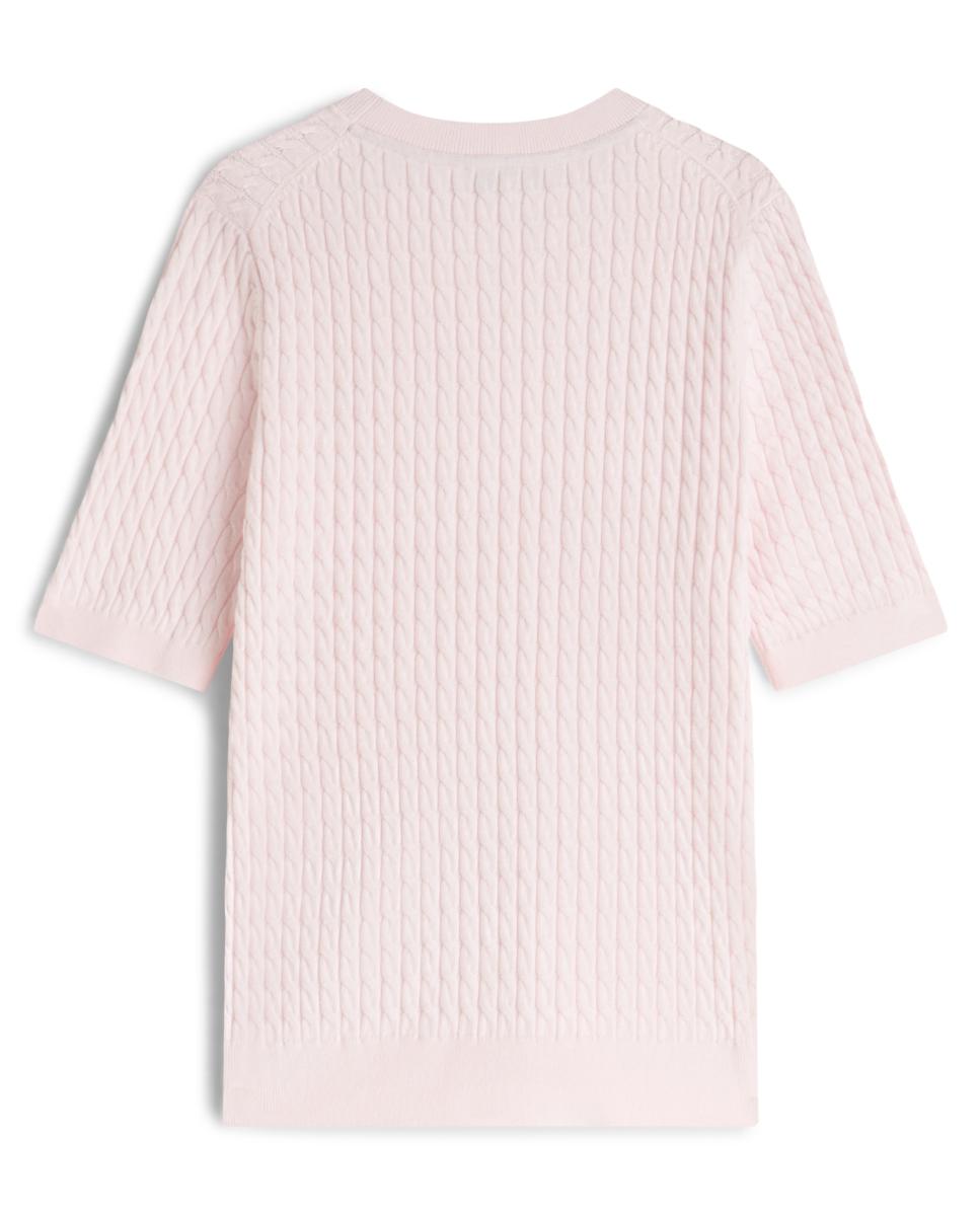 Camisola de Malha do Cabo com Manga Curta Rosa-claro-2