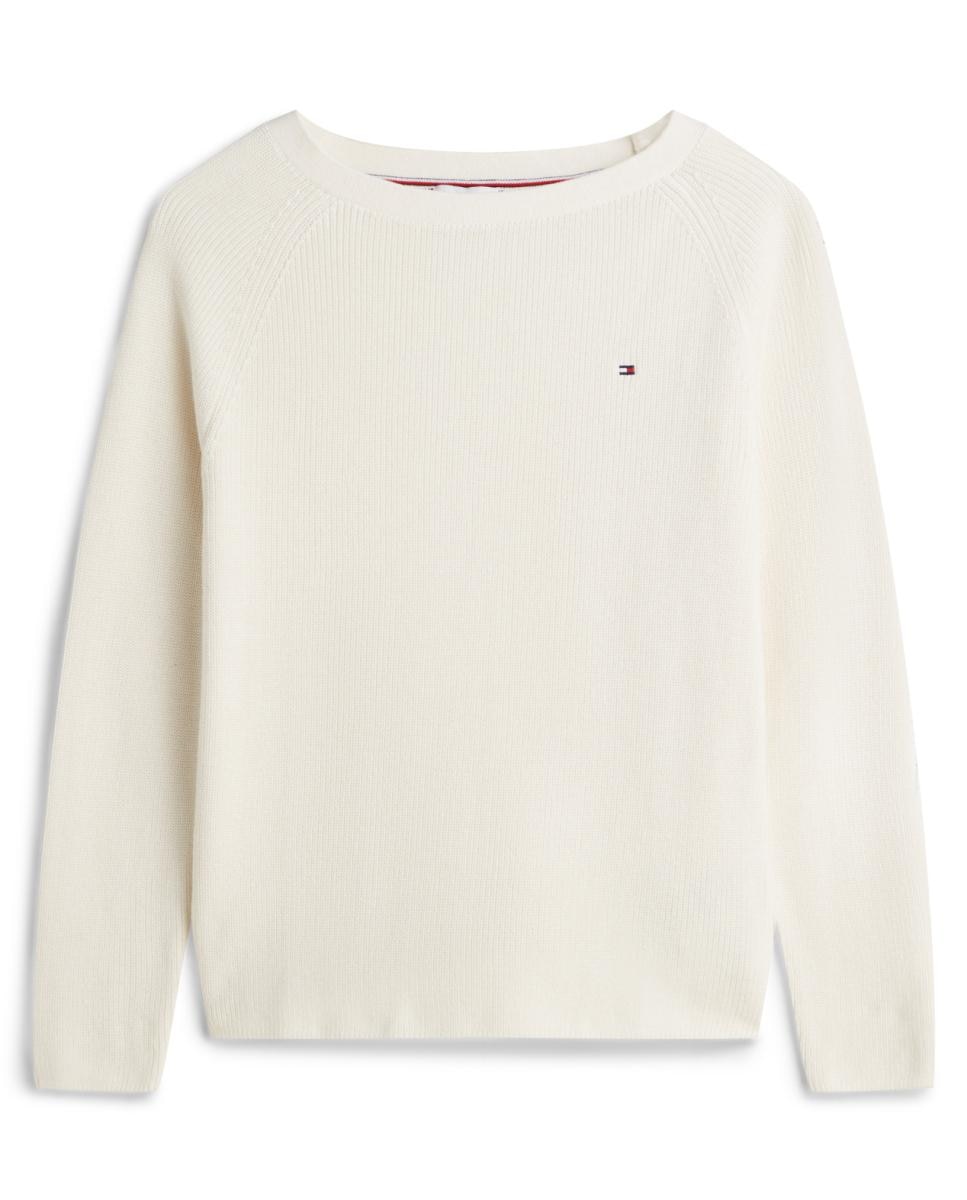 Camisola de Malha Fina com Decote à Barco Branco-1