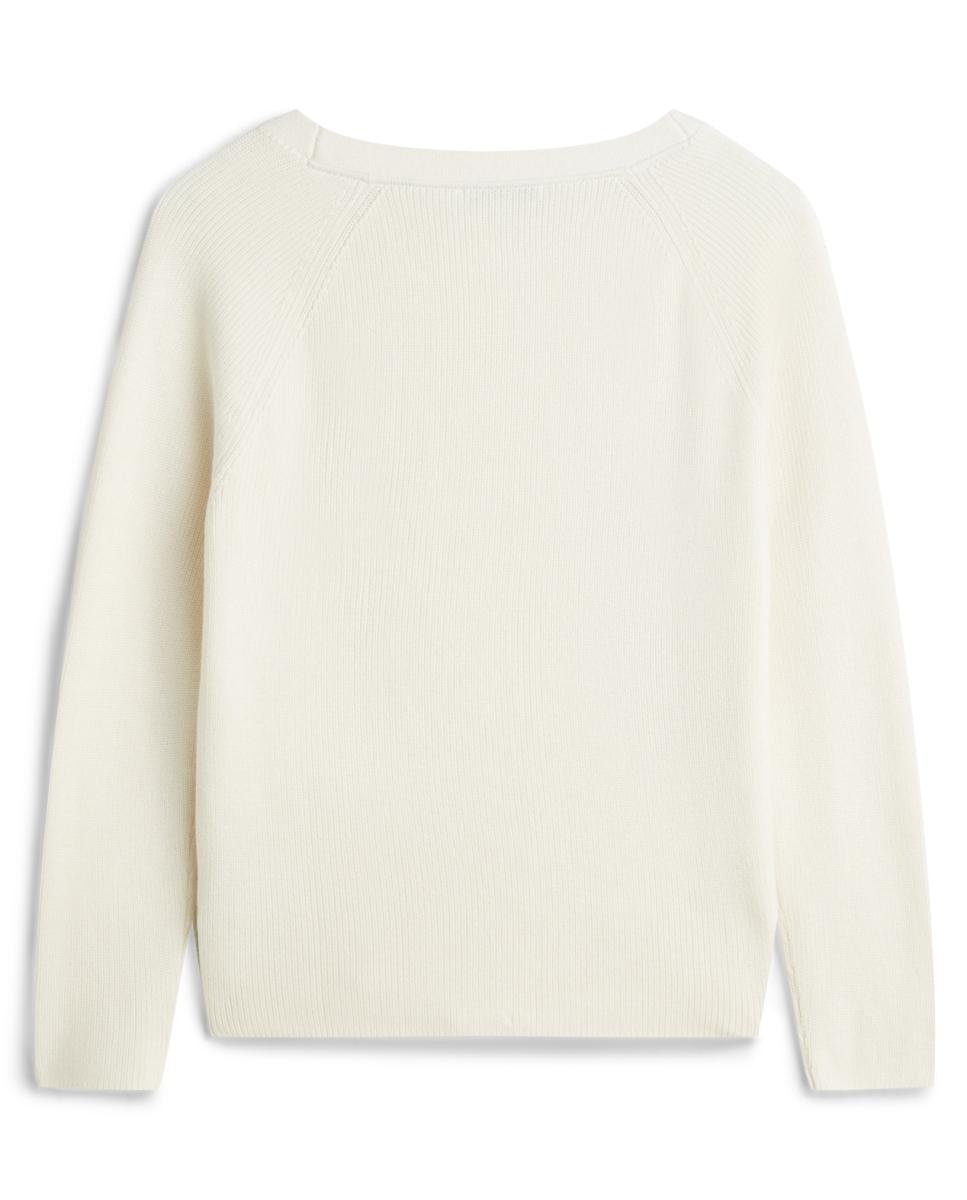 Camisola de Malha Fina com Decote à Barco Branco-2