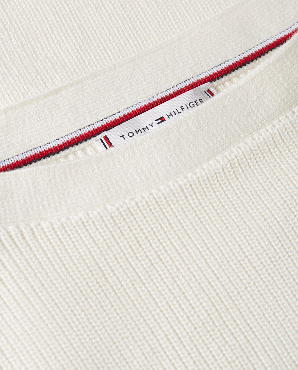 Camisola de Malha Fina com Decote à Barco Branco-3