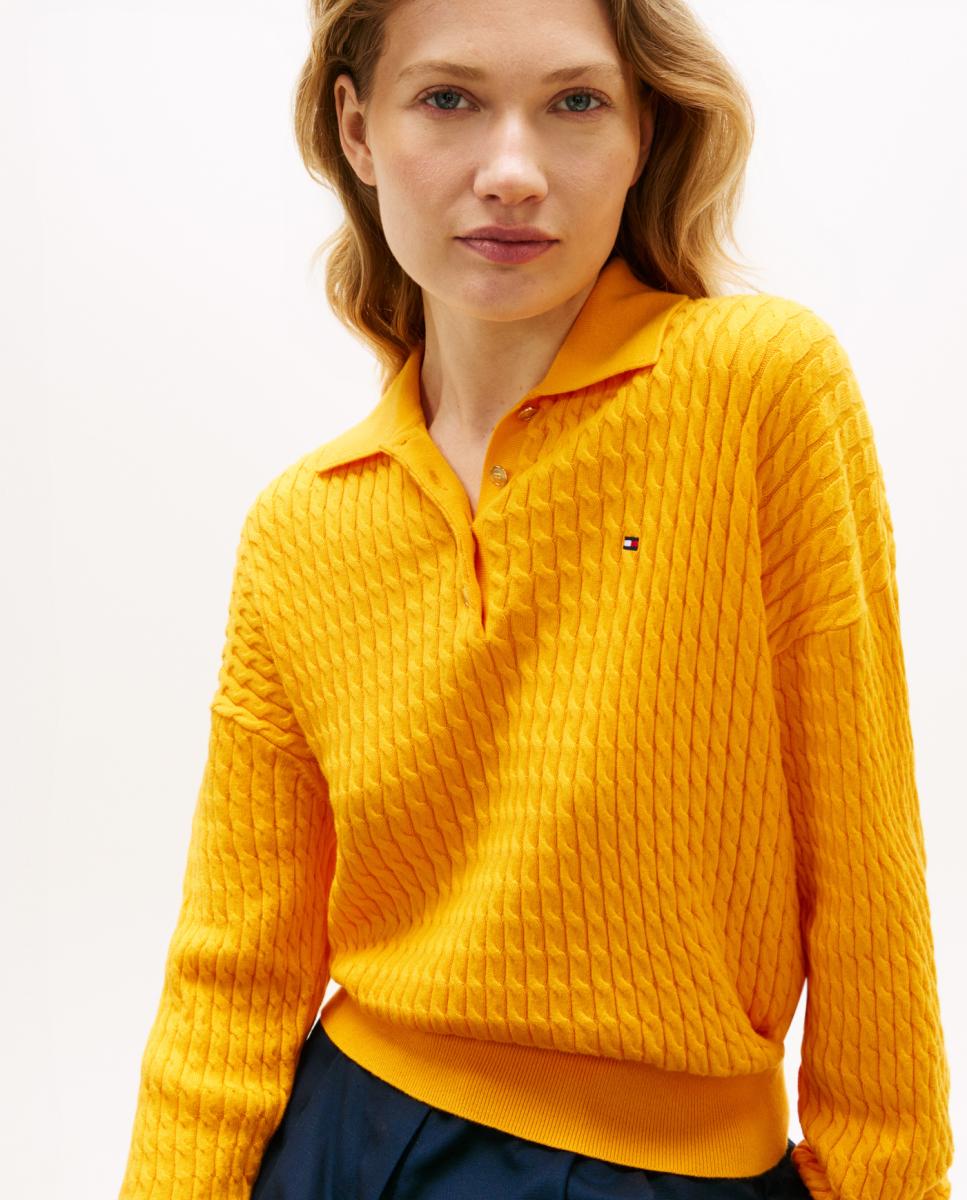 Camisola de malha com colarinho de pólo Mostarda-3