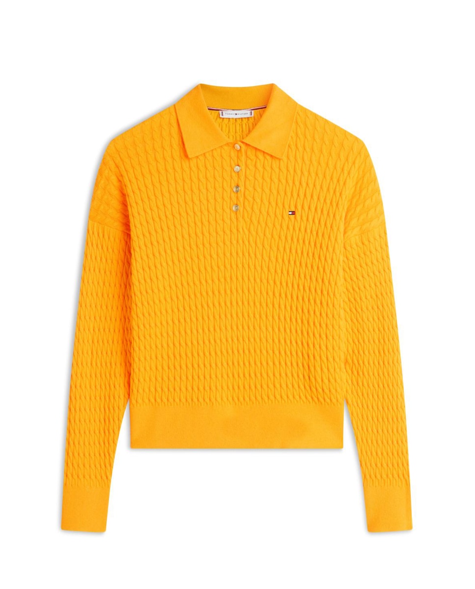 Camisola de malha com colarinho de pólo Mostarda-4