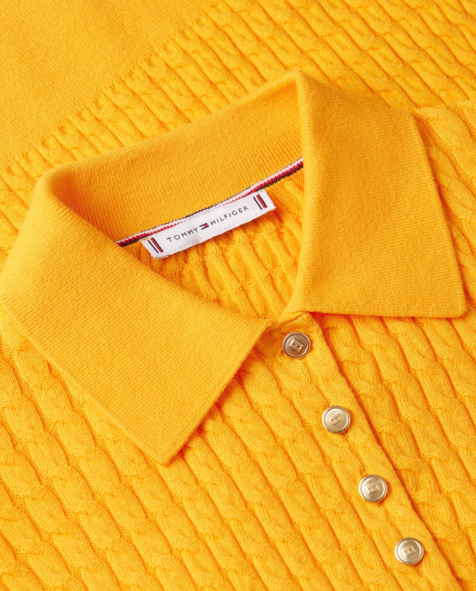 Camisola de malha com colarinho de pólo Mostarda-6