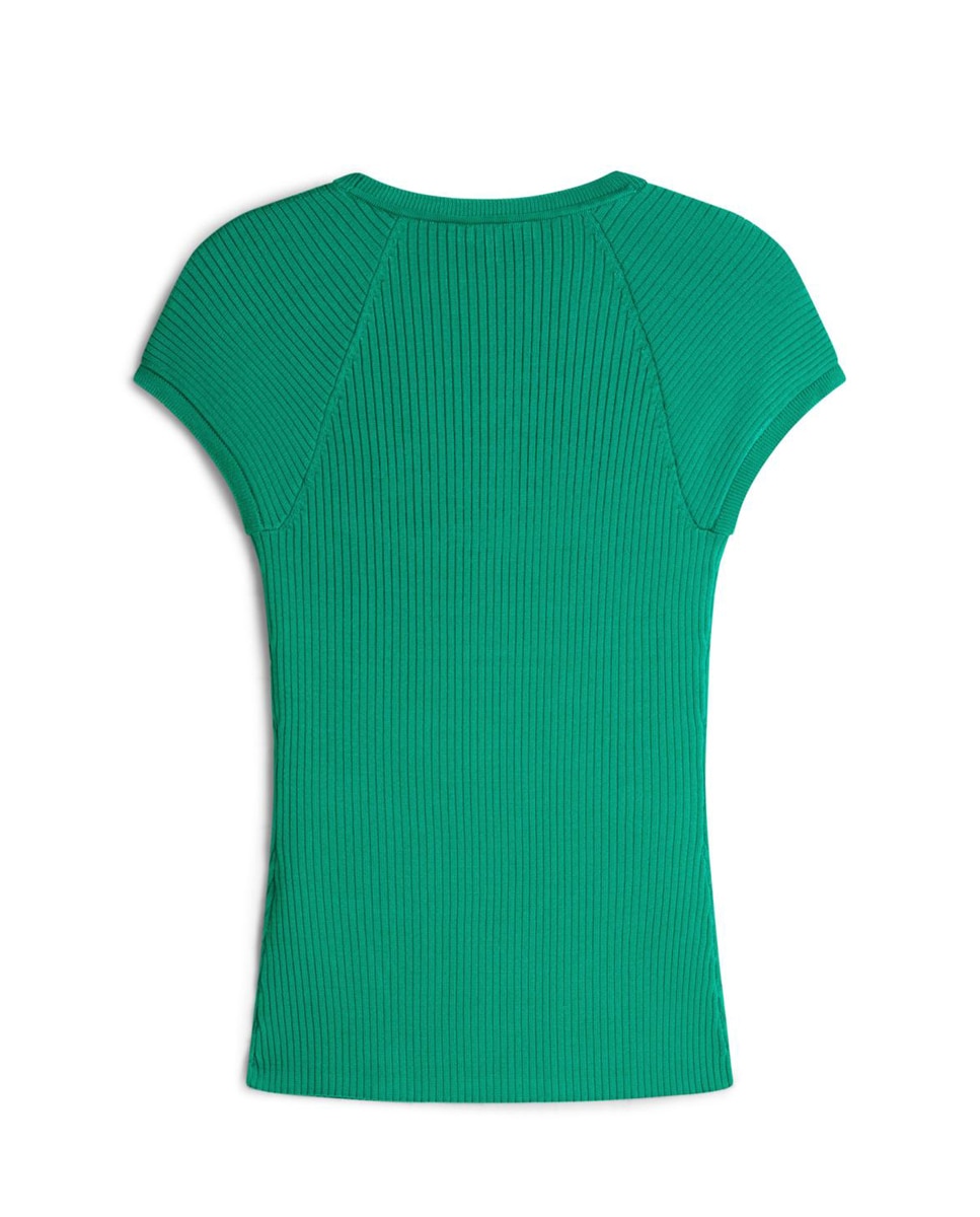 Camisola de Malha Canelada com Manga Curta Raglã Esmeralda-5