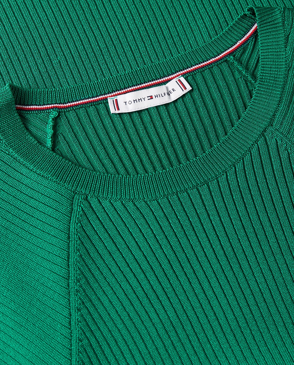 Camisola de Malha Canelada com Manga Curta Raglã Esmeralda-6