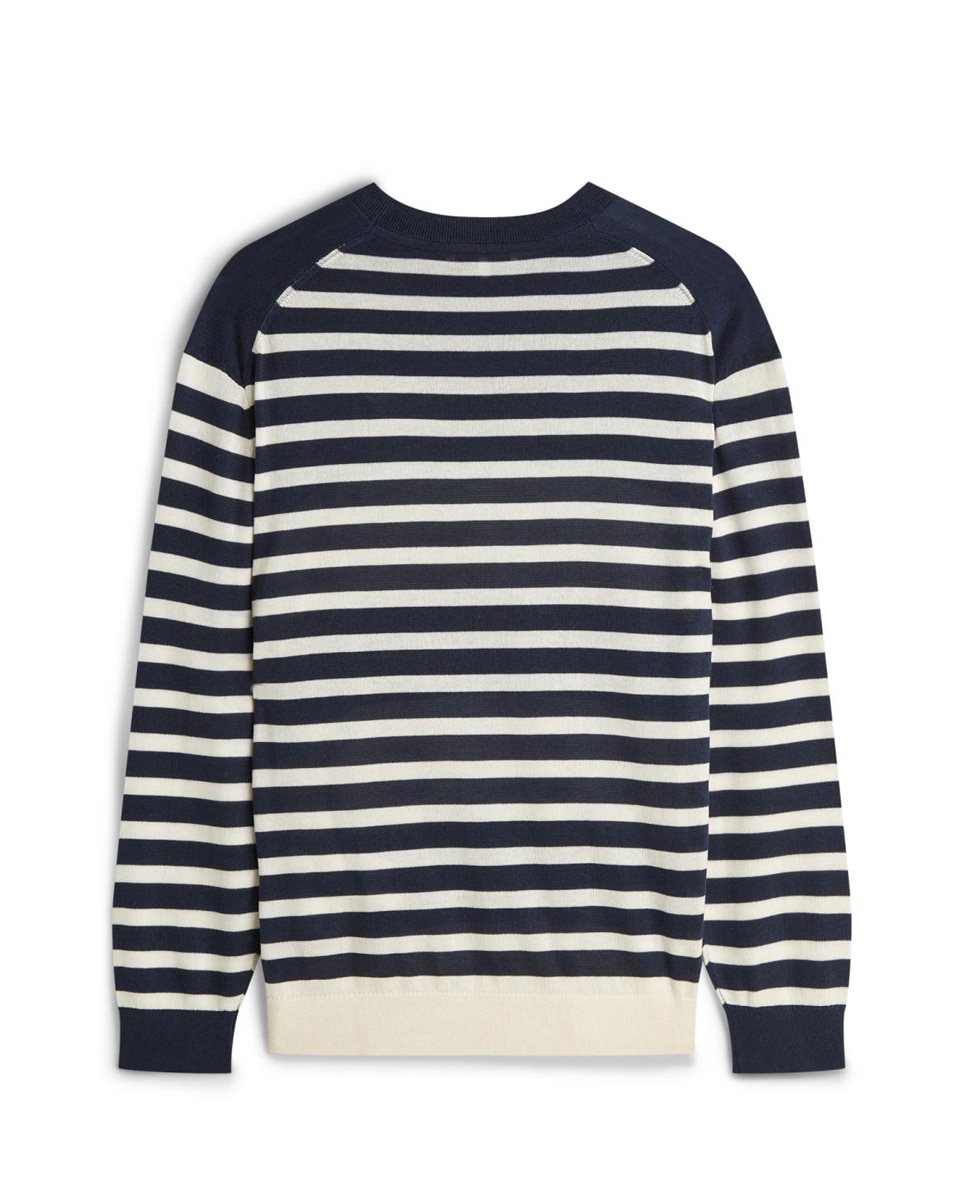 Camisola de Malha às Riscas com Decote Redondo Azul-marinho-5