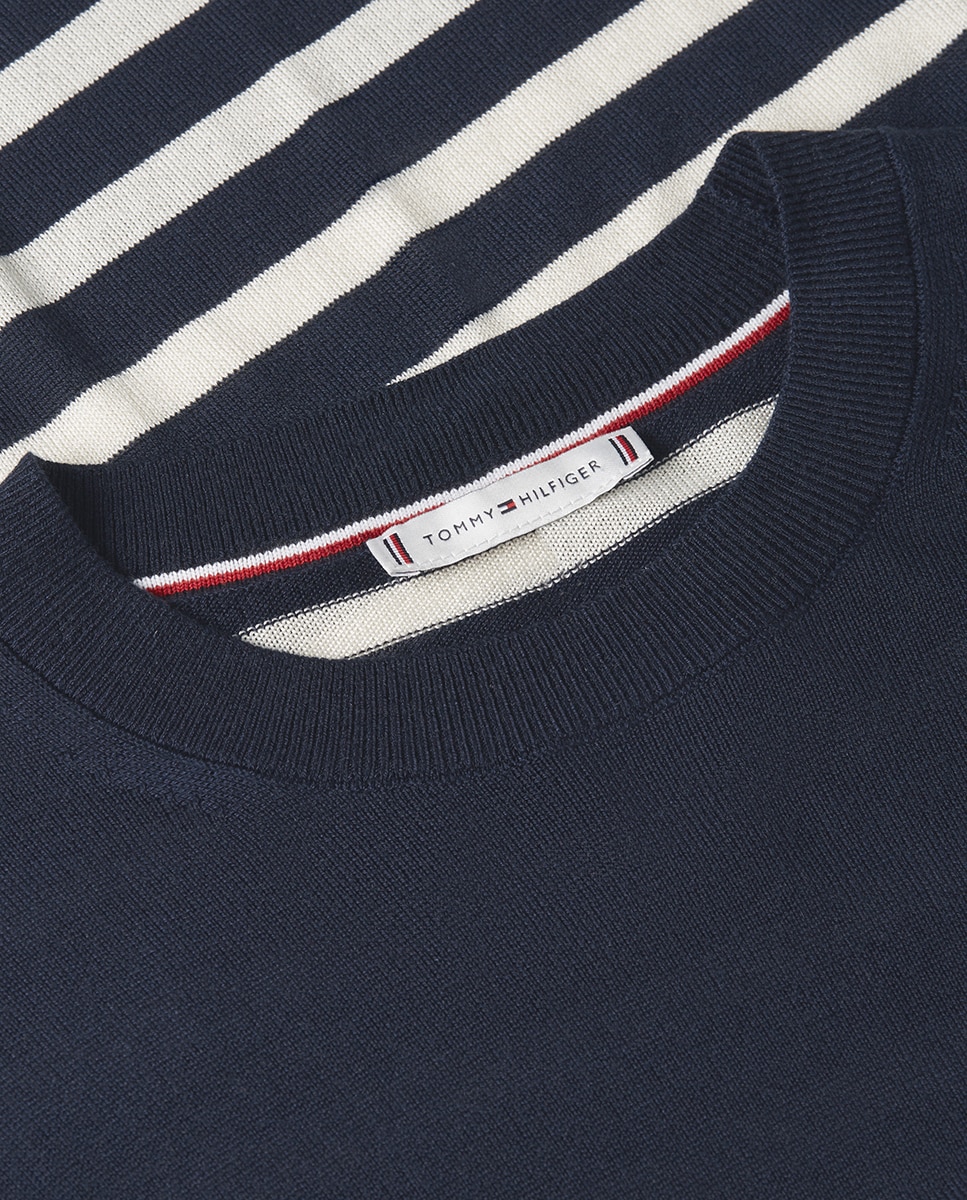Camisola de Malha às Riscas com Decote Redondo Azul-marinho-6