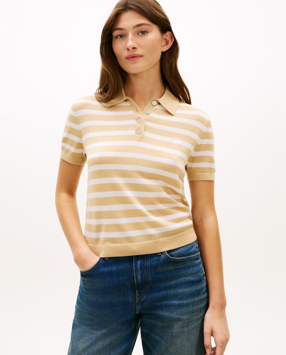 Tommy Hilfiger - Jersey polo de mujer de rayas y TH Script.