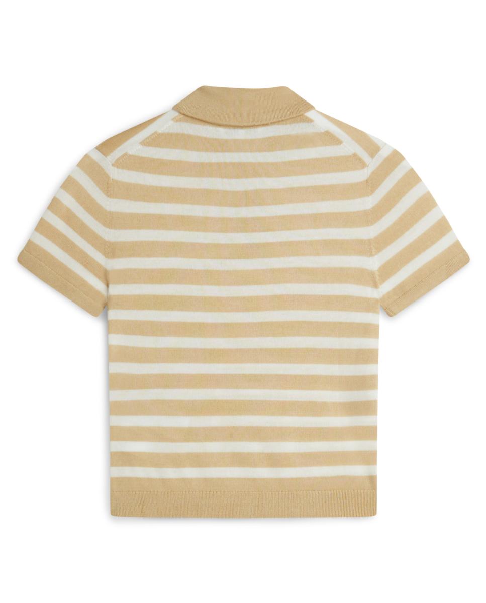 Camisola de Malha Tipo Polo às Riscas com Estampado TH Script Bege-5