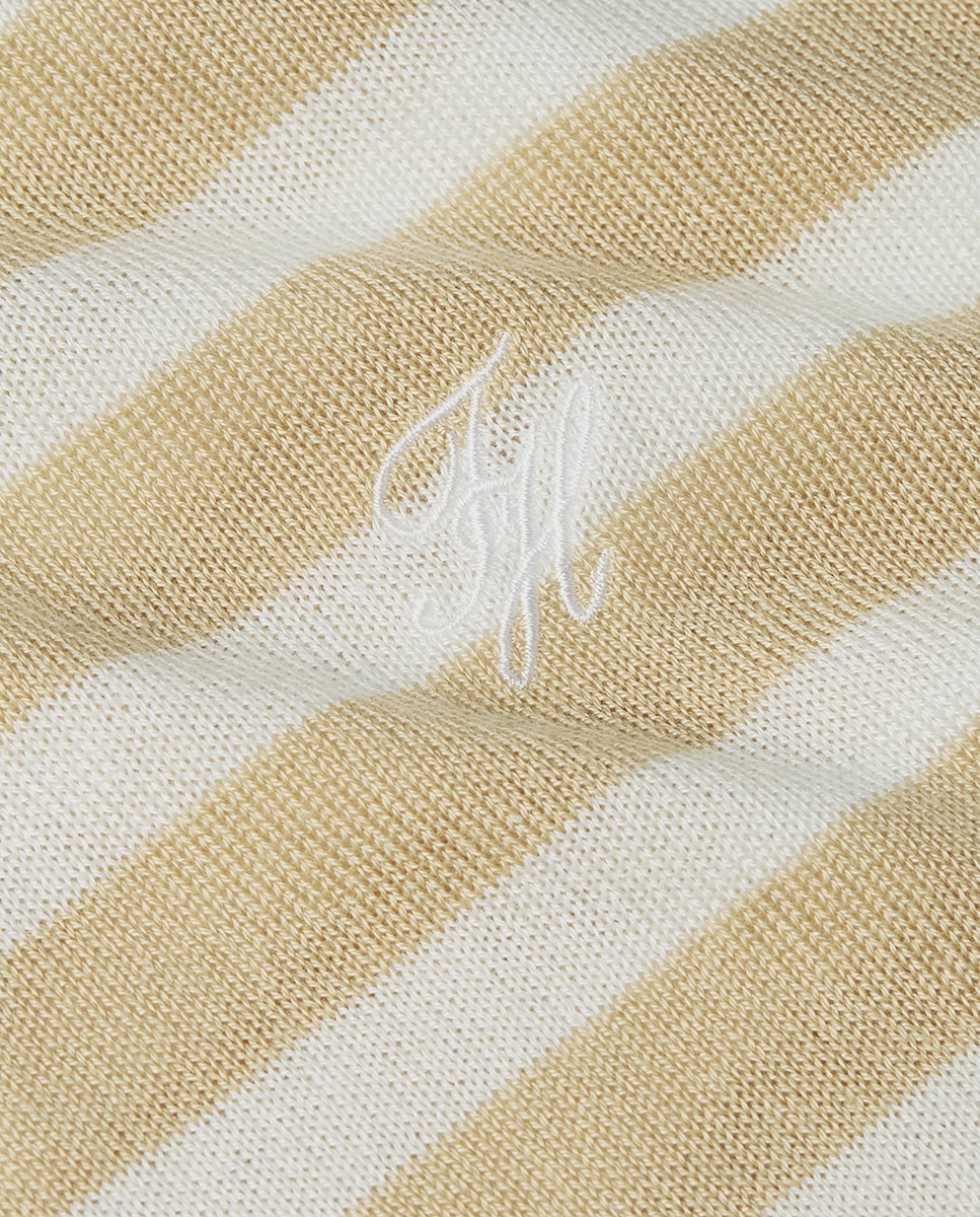 Camisola de Malha Tipo Polo às Riscas com Estampado TH Script Bege-7