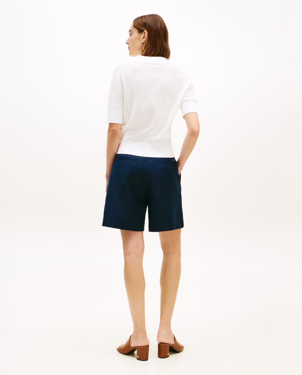 Camisola de Malha Tipo Polo de Pointelle com Manga Curta Branco-2