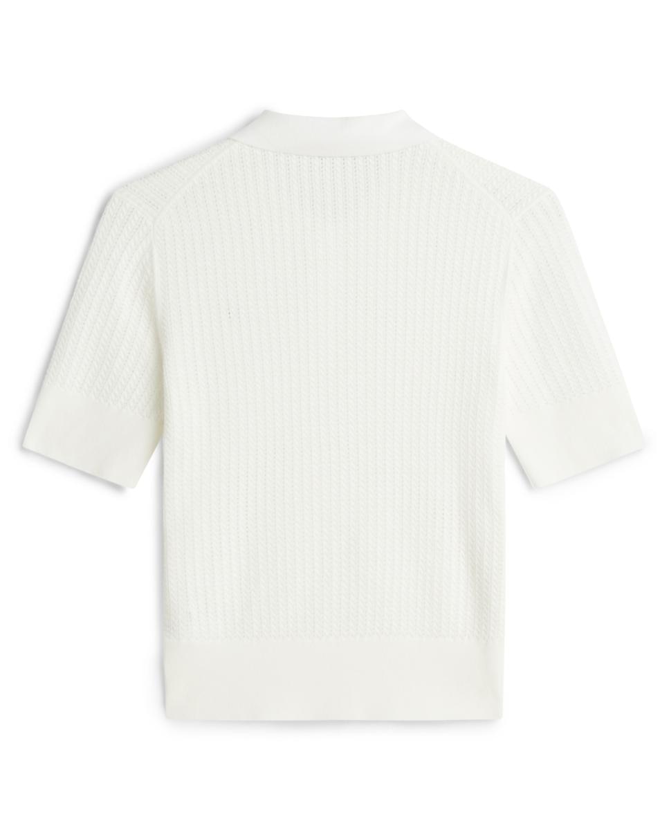 Camisola de Malha Tipo Polo de Pointelle com Manga Curta Branco-5