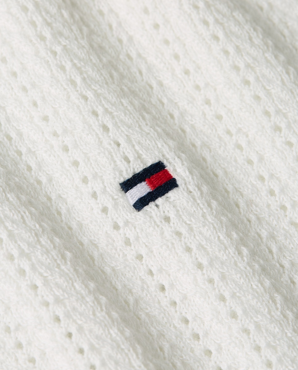 Camisola de Malha Tipo Polo de Pointelle com Manga Curta Branco-7