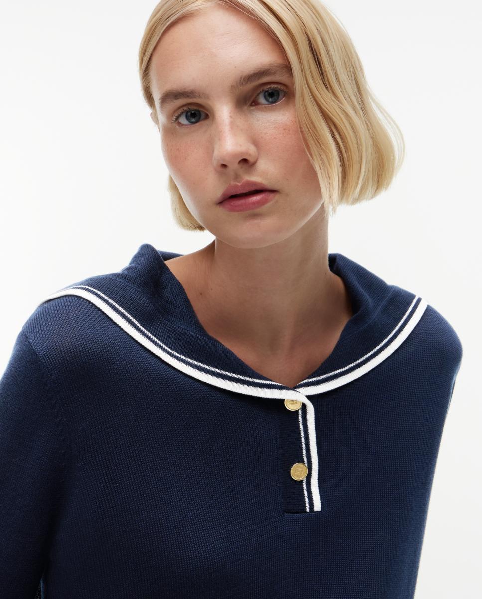 Camisola de Malha Fina com Gola de Marinheiro Azul-marinho-3