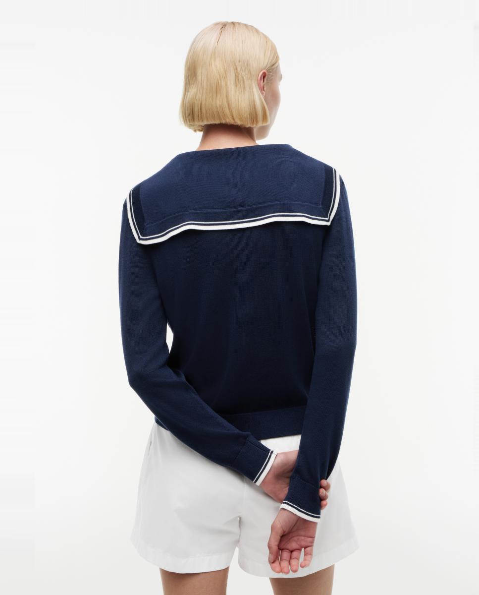 Camisola de Malha Fina com Gola de Marinheiro Azul-marinho-4