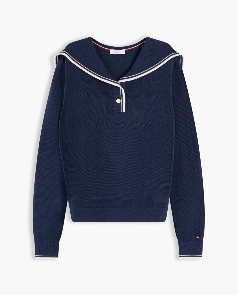 Camisola de Malha Fina com Gola de Marinheiro Azul-marinho-5