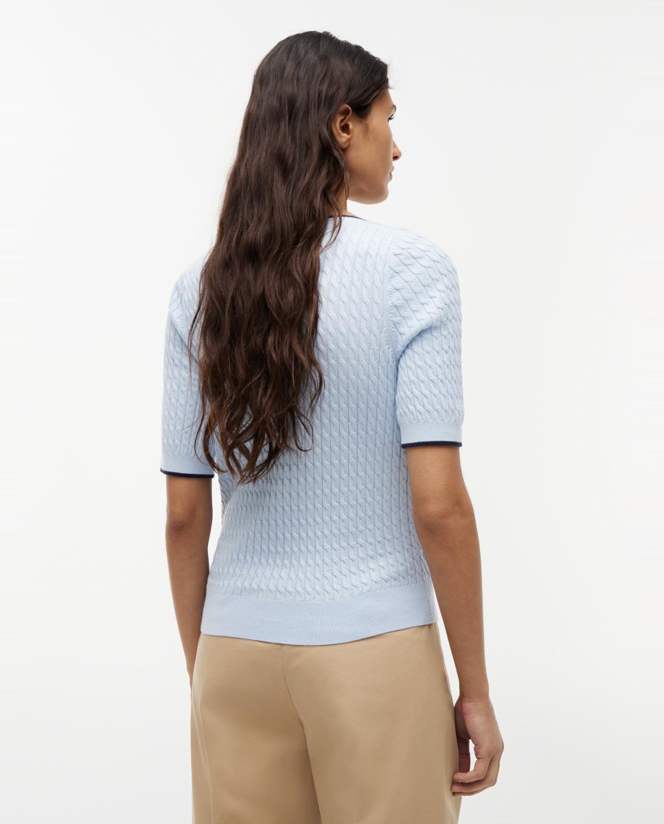 Camisola de malha com manga curta e decote à barco Azul-claro-4