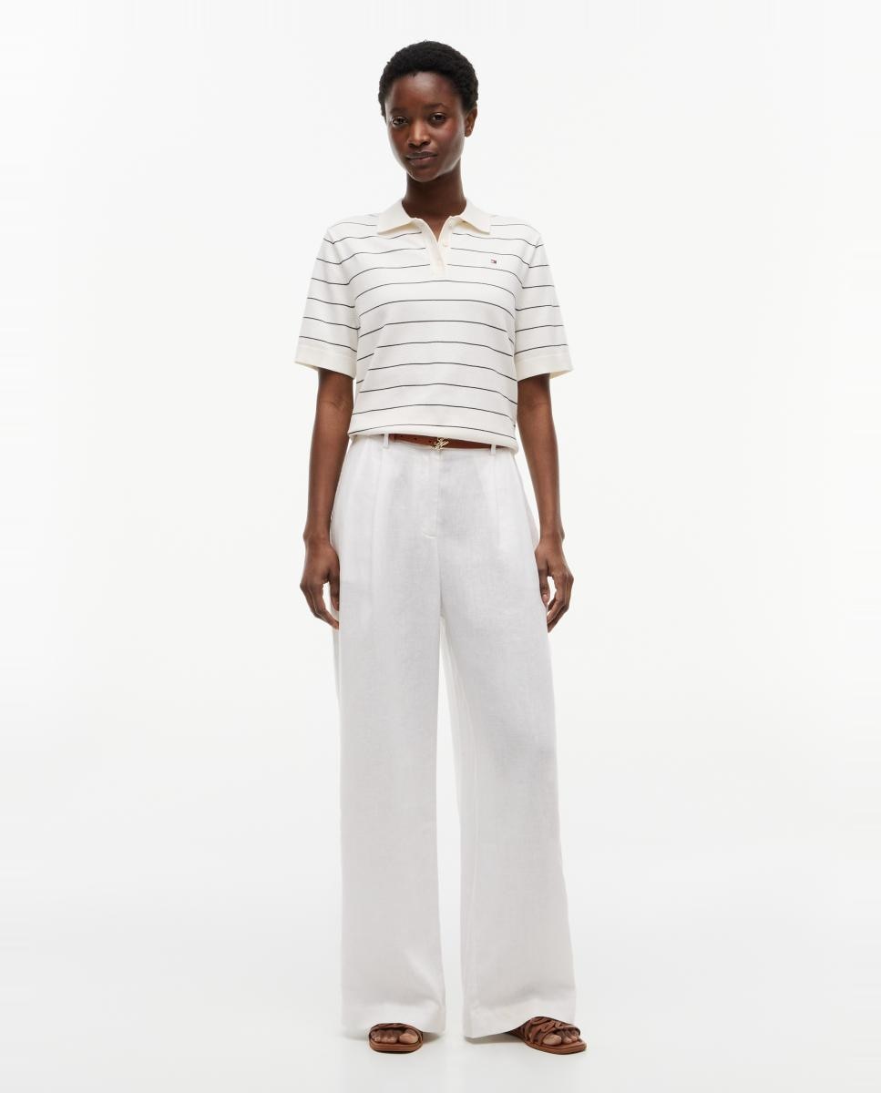 Camisola de Malha Tipo Polo com Manga Curta Branco-2