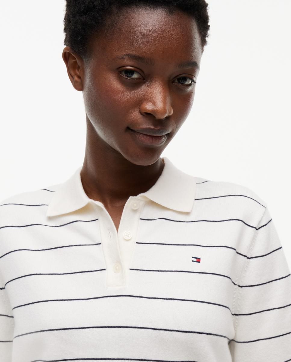 Camisola de Malha Tipo Polo com Manga Curta Branco-3