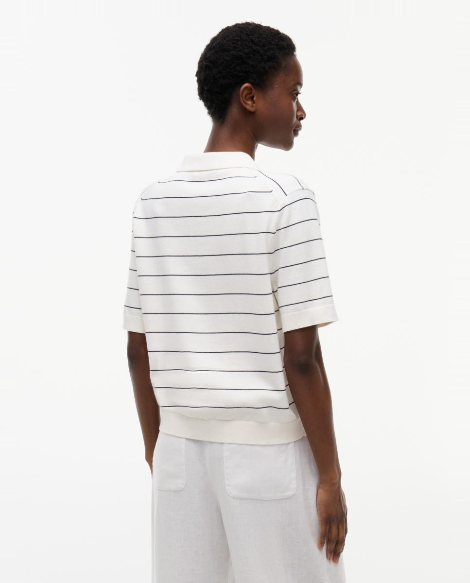 Camisola de Malha Tipo Polo com Manga Curta Branco-4