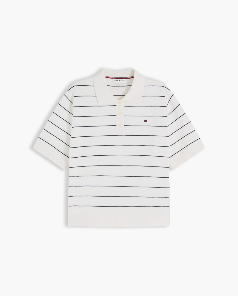 Camisola de Malha Tipo Polo com Manga Curta Branco-5