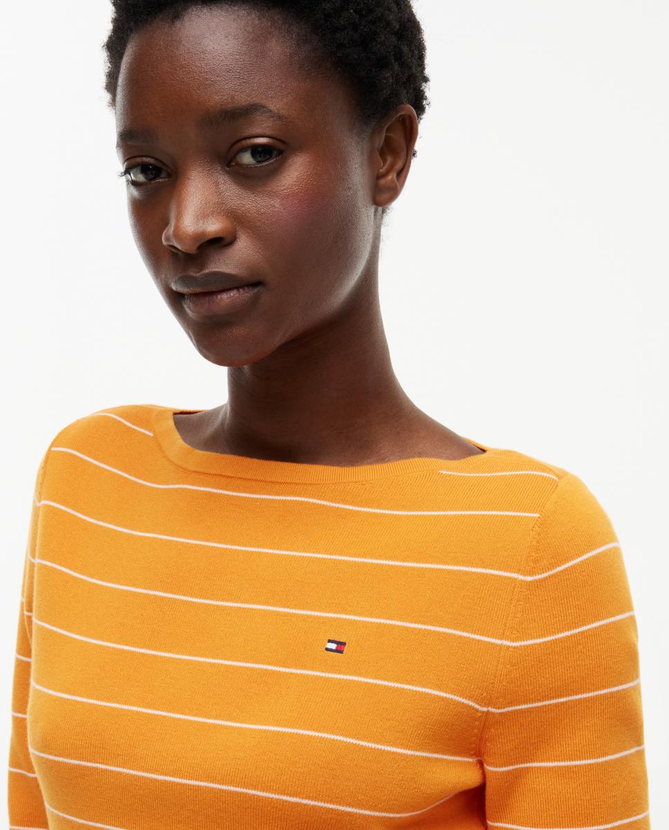 Camisola de Malha Fina com Decote à Barco Laranja-3