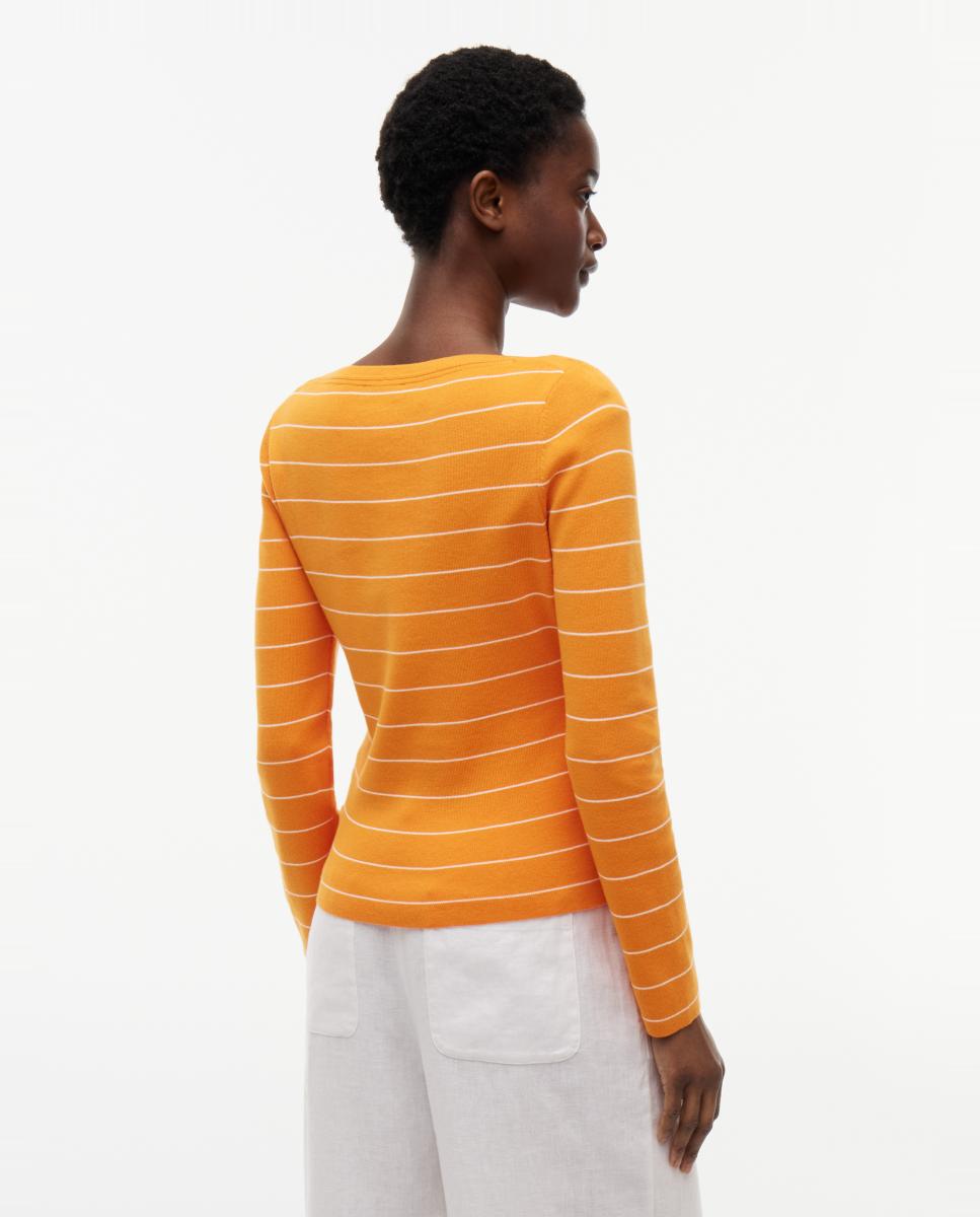 Camisola de Malha Fina com Decote à Barco Laranja-4