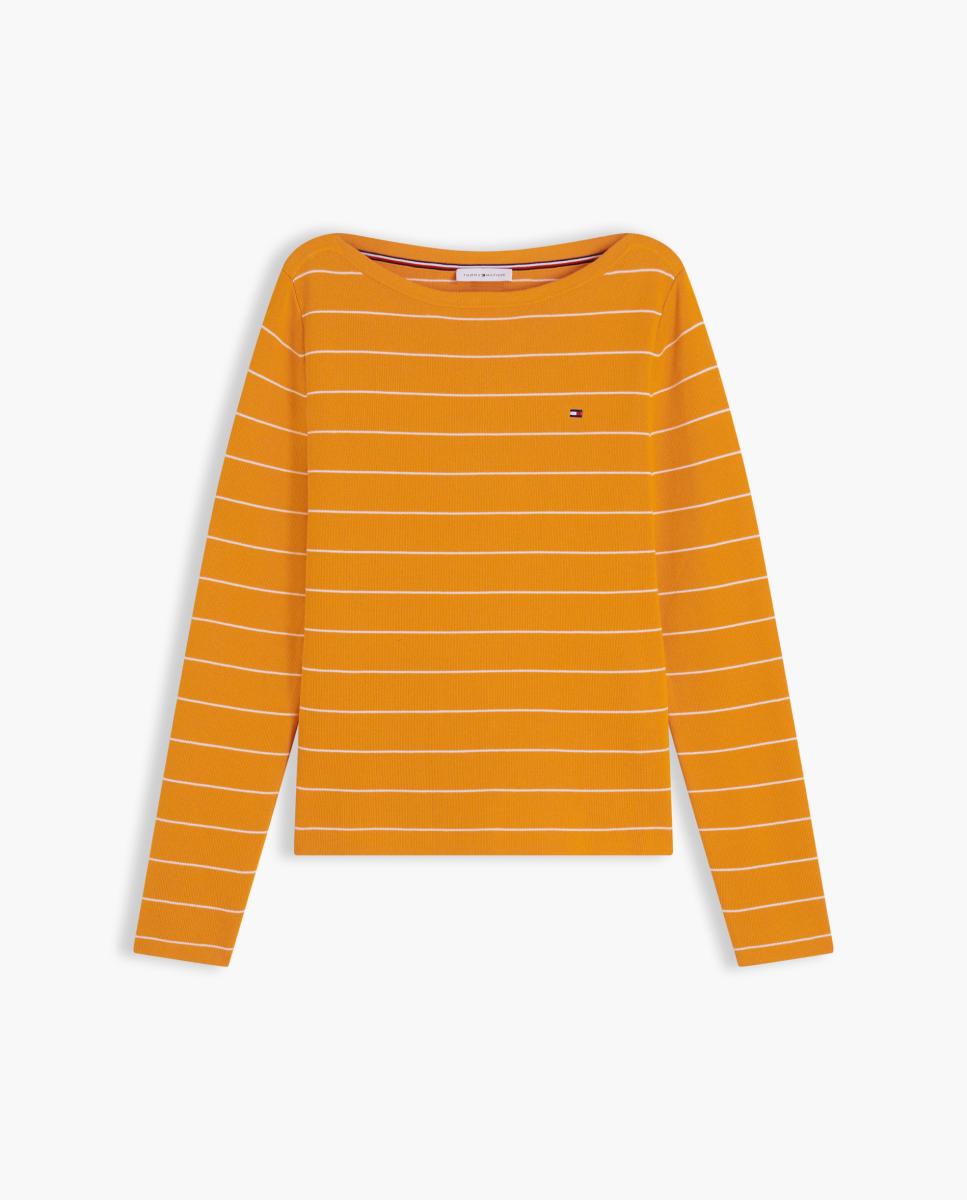 Camisola de Malha Fina com Decote à Barco Laranja-5