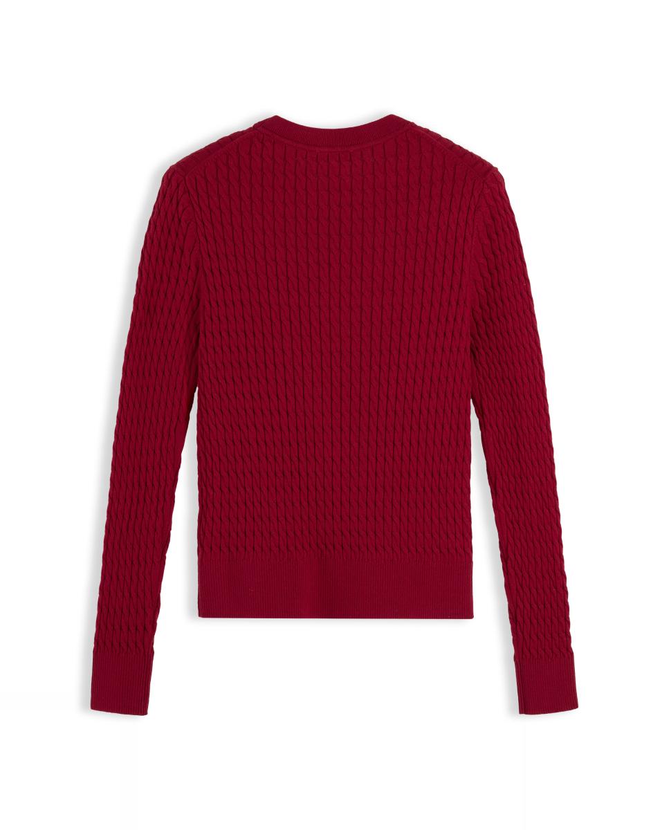 Camisola de Malha com Textura de Malha do Cabo Vermelho/Grená-2