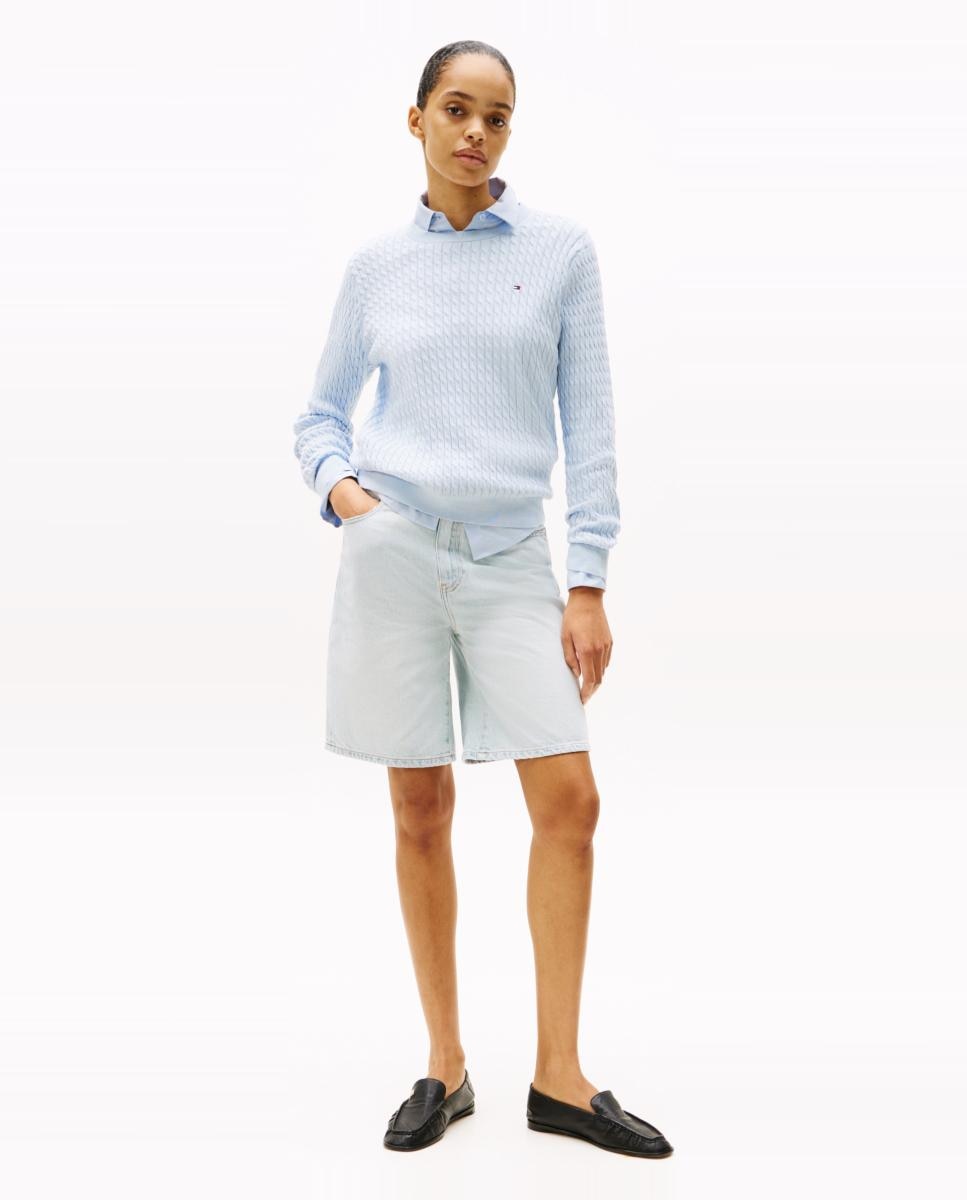 Camisola de Malha com Textura de Malha do Cabo Azul-marinho-8