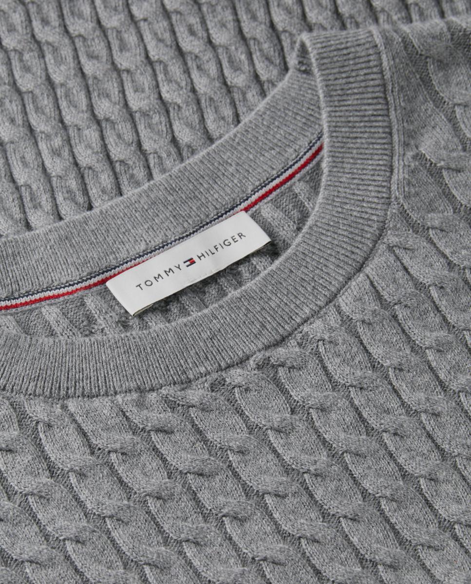 Camisola de Malha com Textura de Malha do Cabo Cinzento-claro-3