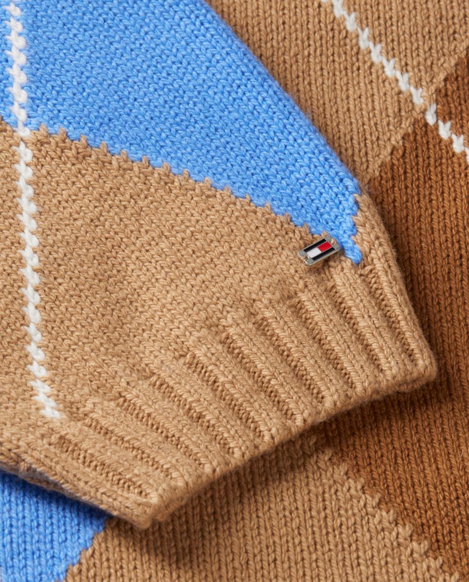 Camisola de Malha Tipo Polo de Losangos Castanho-claro-4