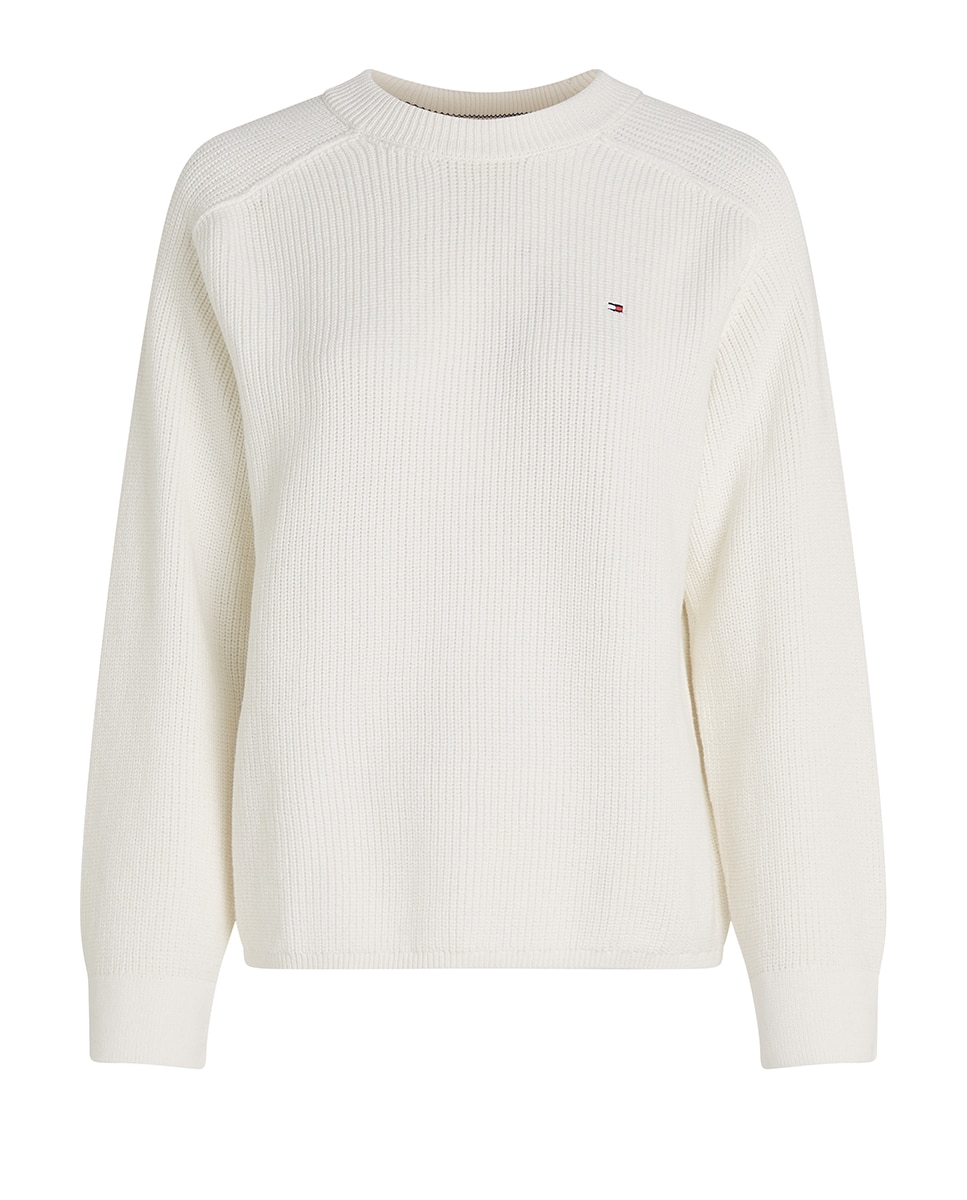Camisola de malha de mulher com decote redondo e manga comprida Branco-5