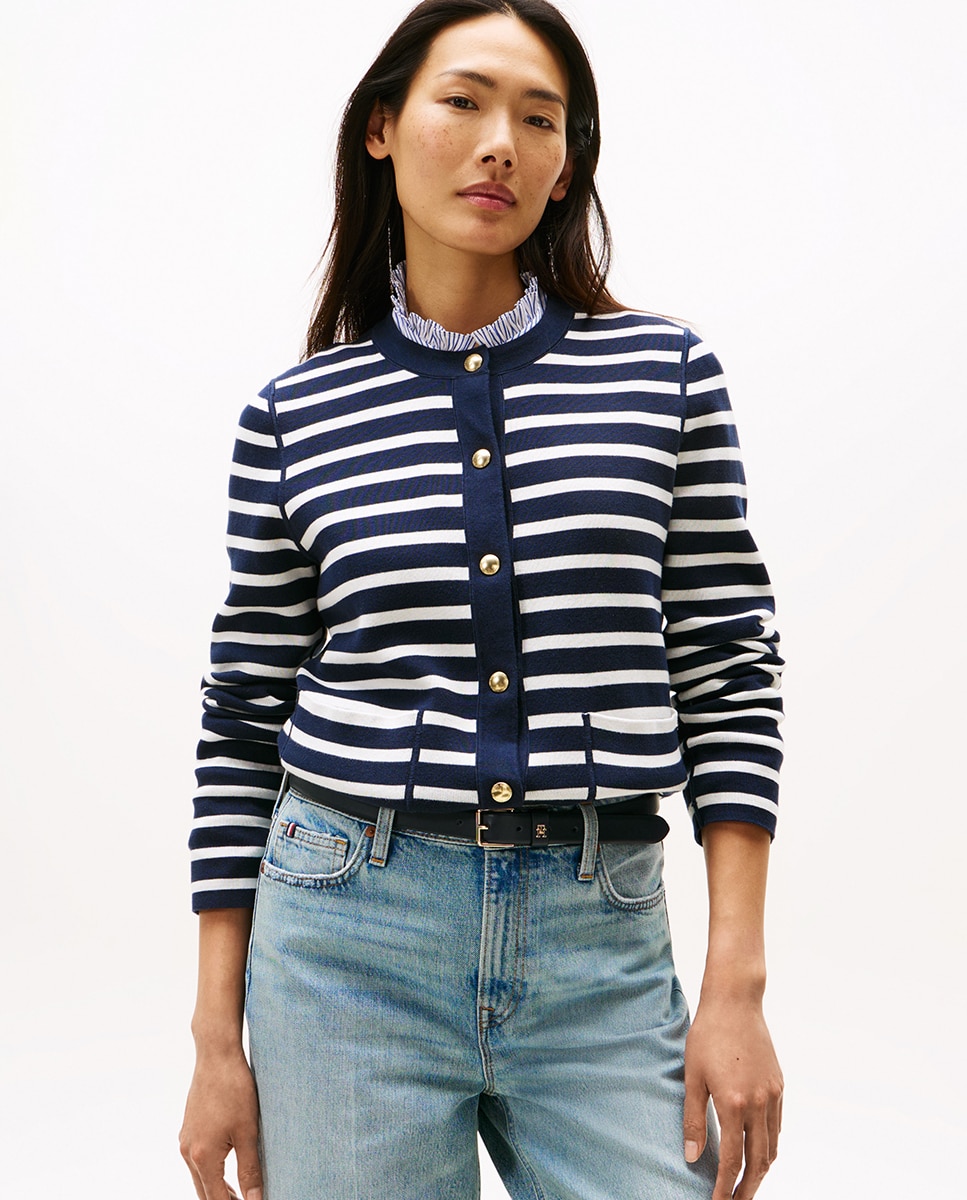 Cardigan Reversível com Botões Dourados Azul-marinho-1