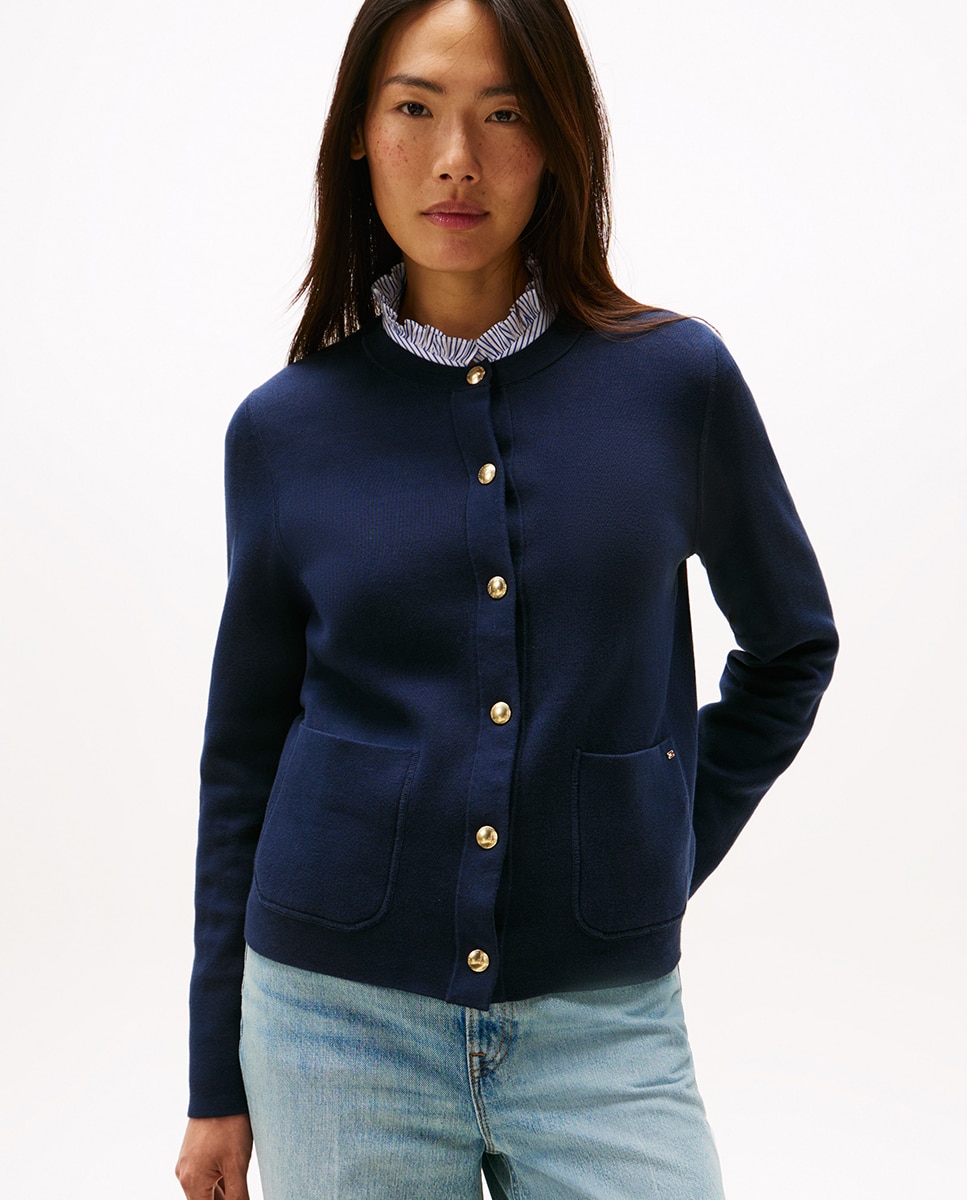 Cardigan Reversível com Botões Dourados Azul-marinho-2