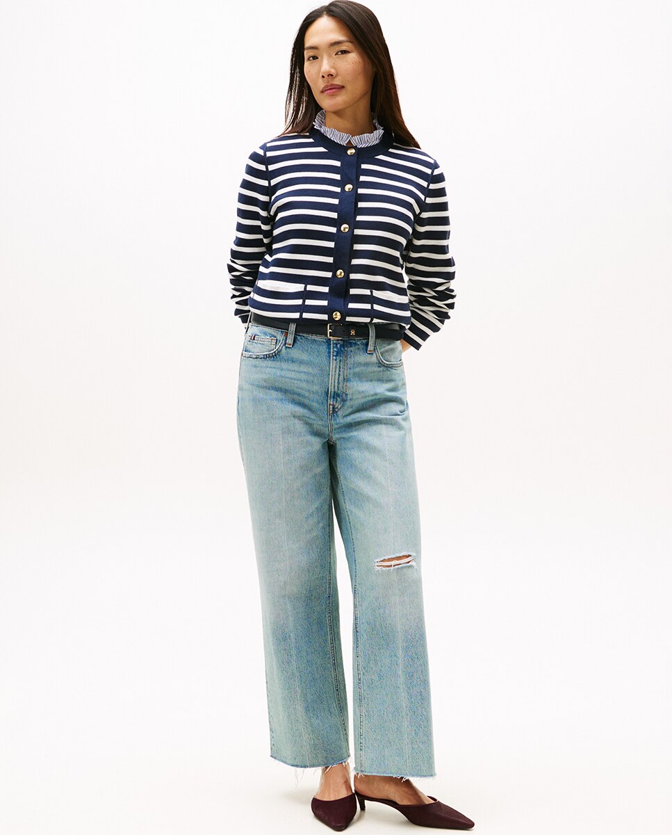 Cardigan Reversível com Botões Dourados Azul-marinho-10