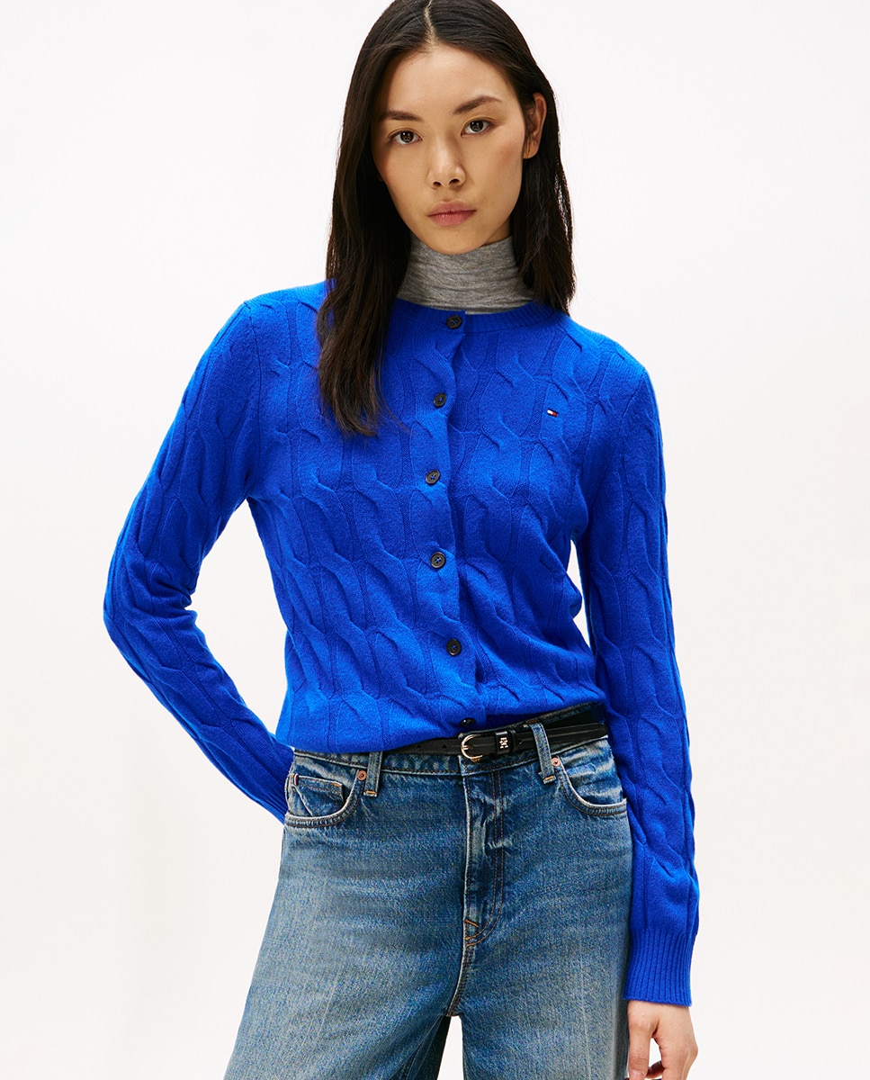 Cardigan de Malha do Cabo Azul-índigo-1