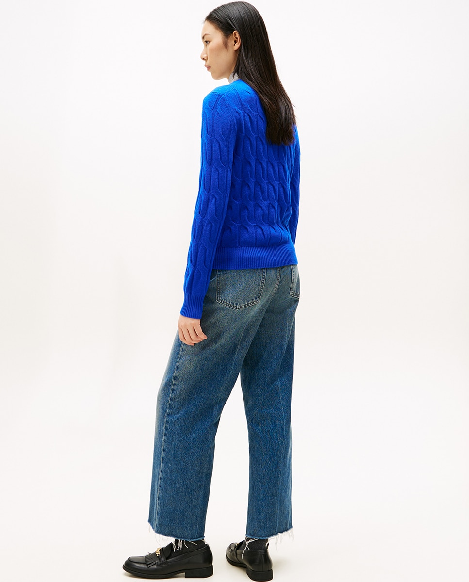 Cardigan de Malha do Cabo Azul-índigo-2