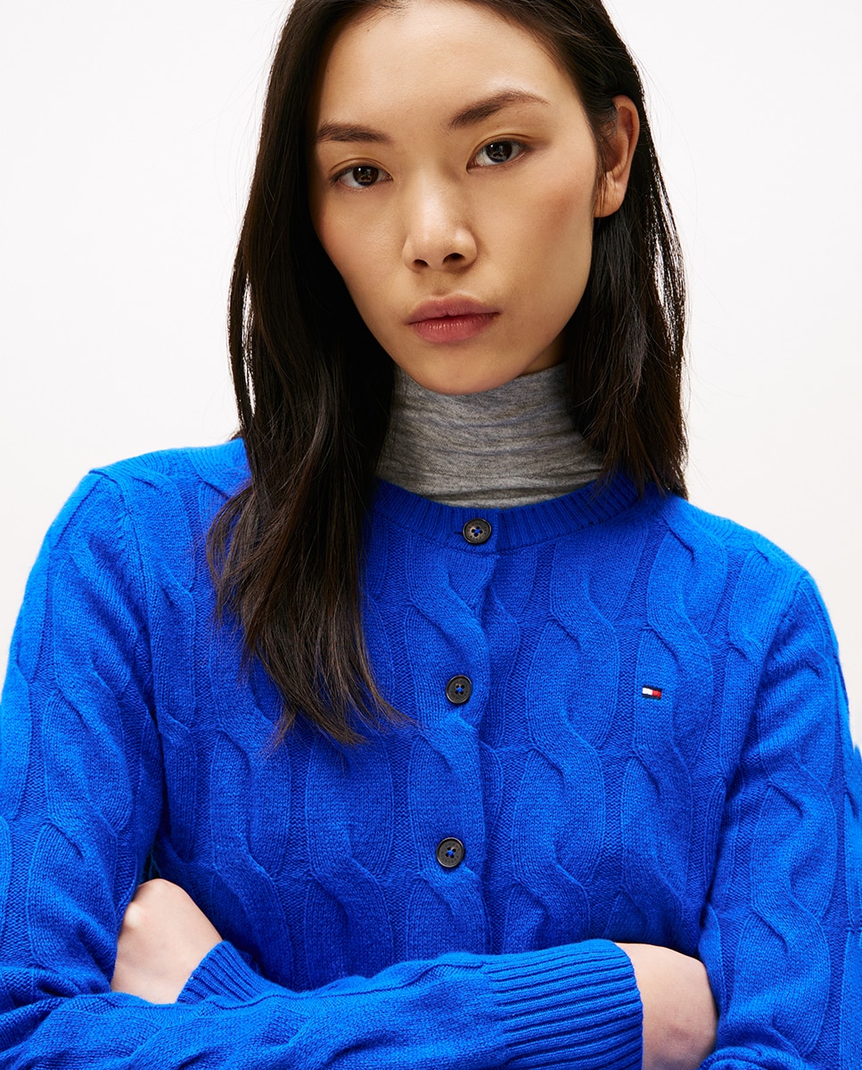 Cardigan de Malha do Cabo Azul-índigo-3