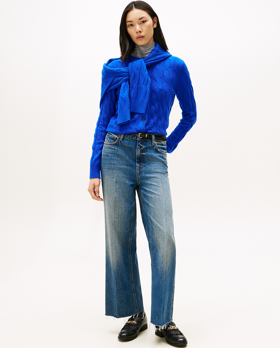 Cardigan de Malha do Cabo Azul-índigo-7