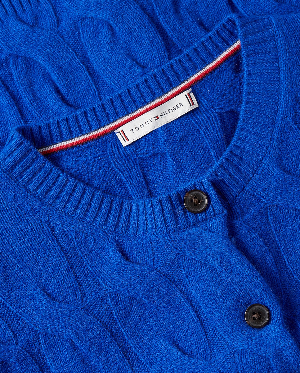 Cardigan de Malha do Cabo Azul-índigo-6