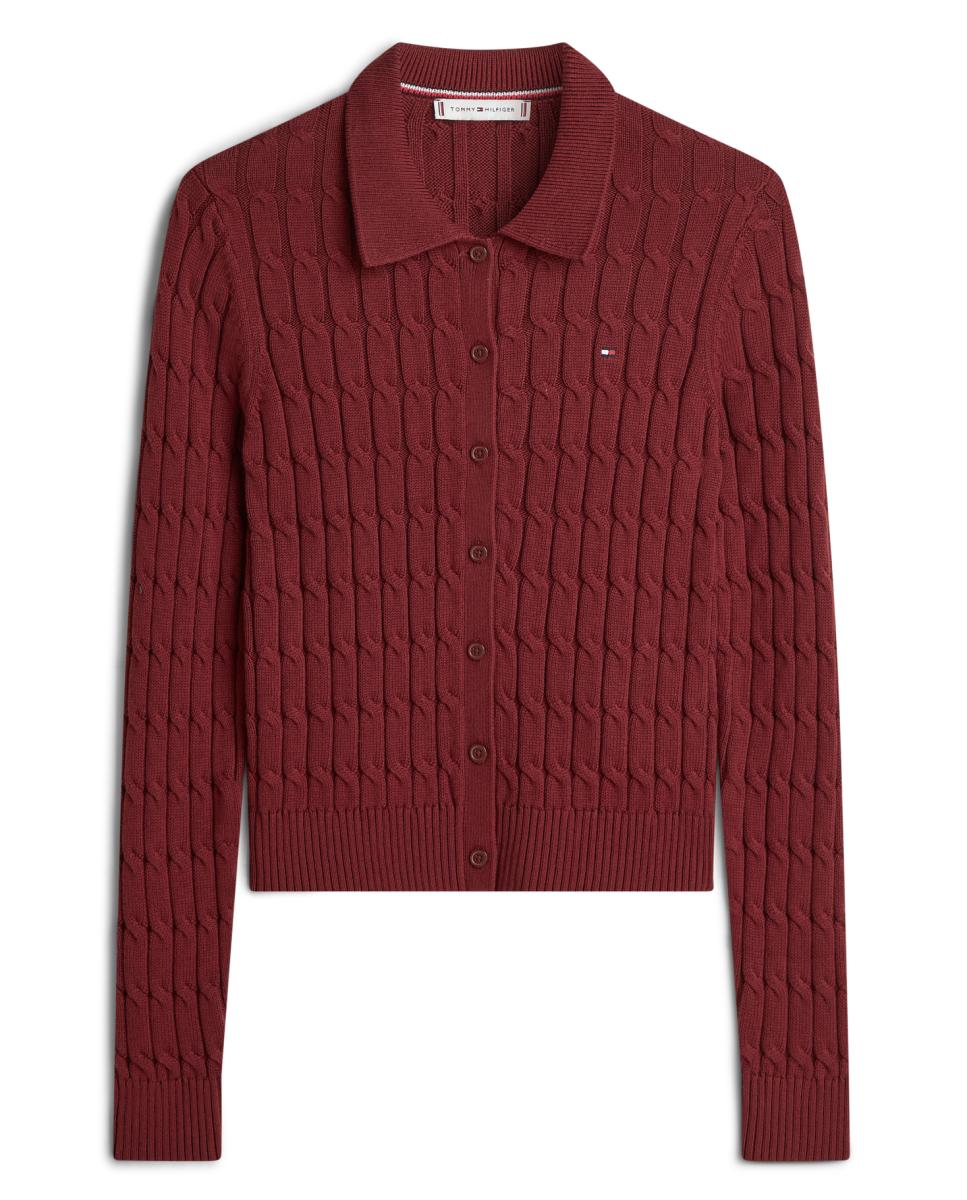 Imagem 0 de Cardigan de Malha do Cabo com Colarinho de Polo