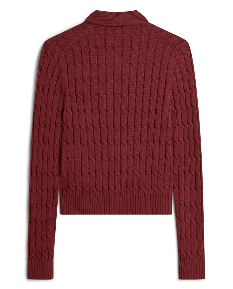 Cardigan de Malha do Cabo com Colarinho de Polo Bordeaux-2