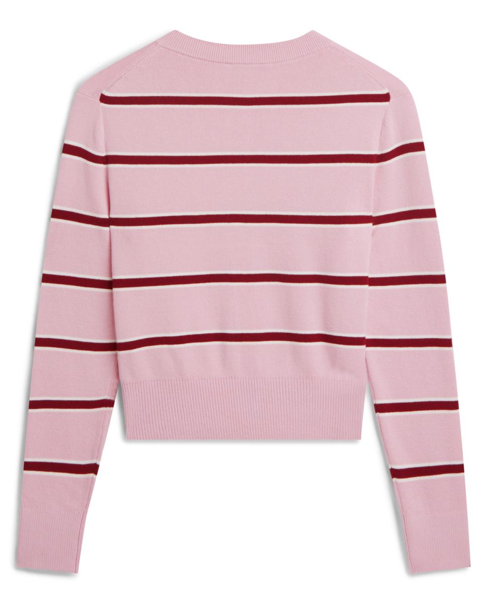 Cardigan às Riscas com Botões Dourados Rosa-2